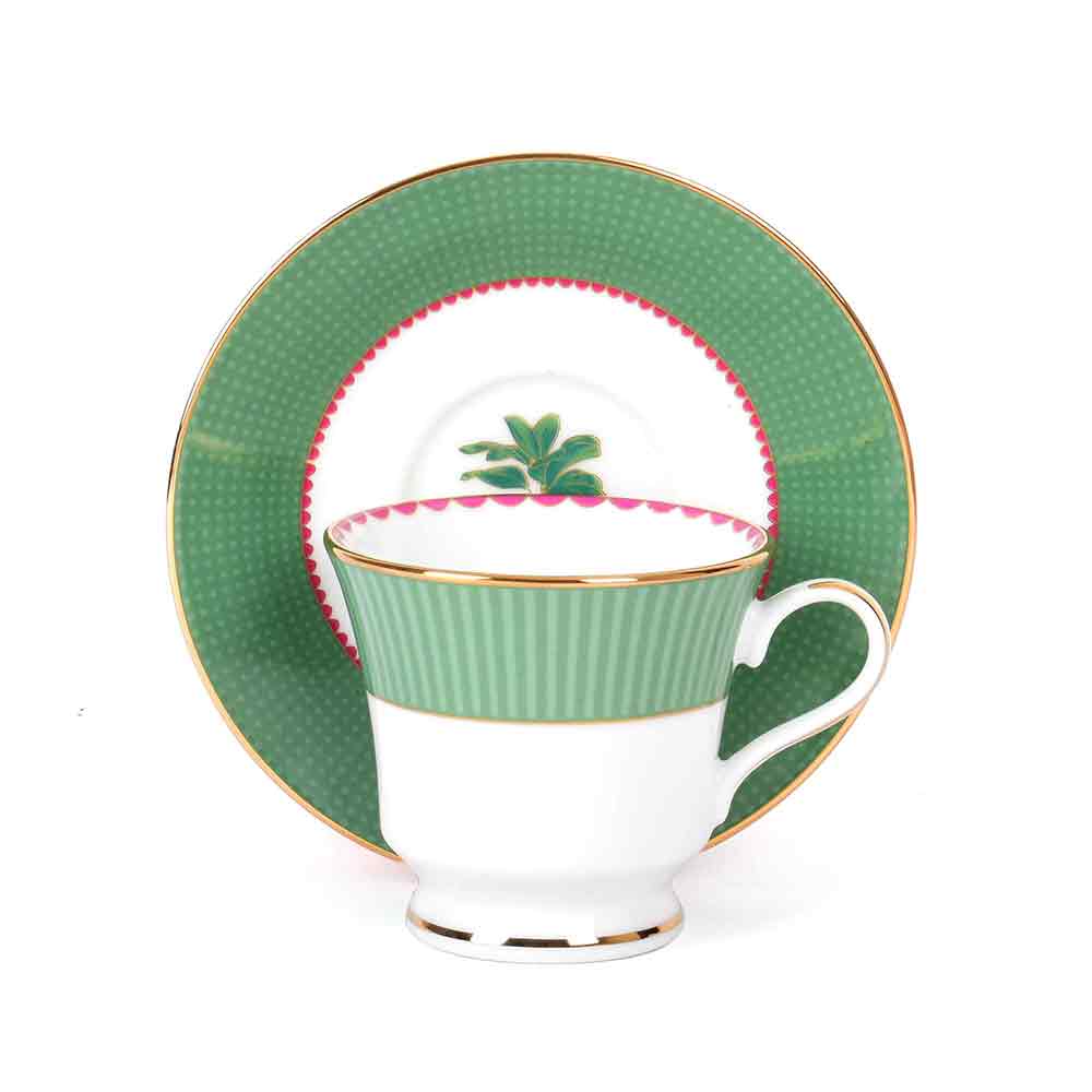 Tea Cup and Saucer Set 12 Pcs Bell Shape | Green | Mayura ICHKAN by Day To Day