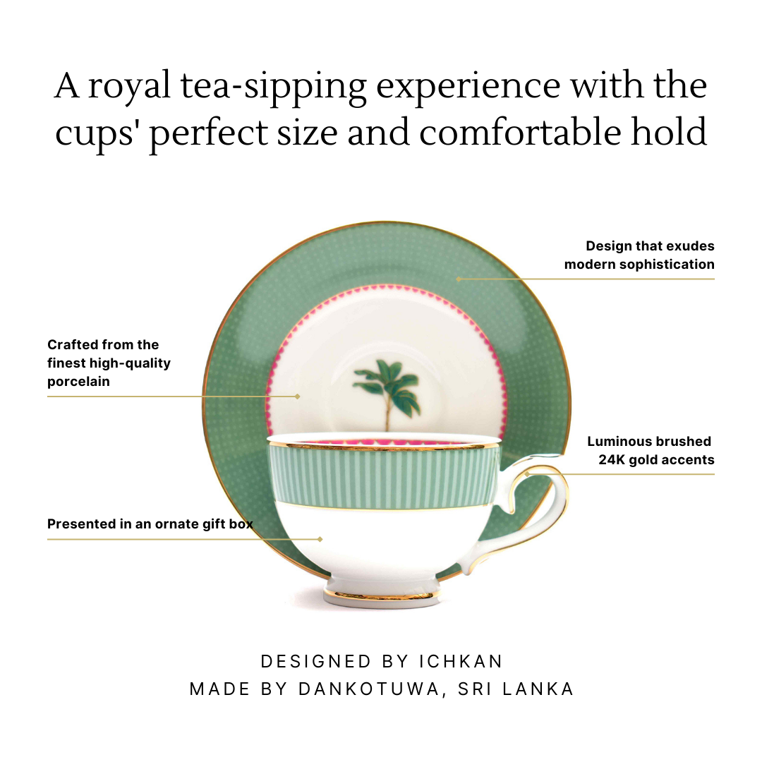 Tea Cup and Saucer Set 12 Pcs | Green | Mayura ICHKAN