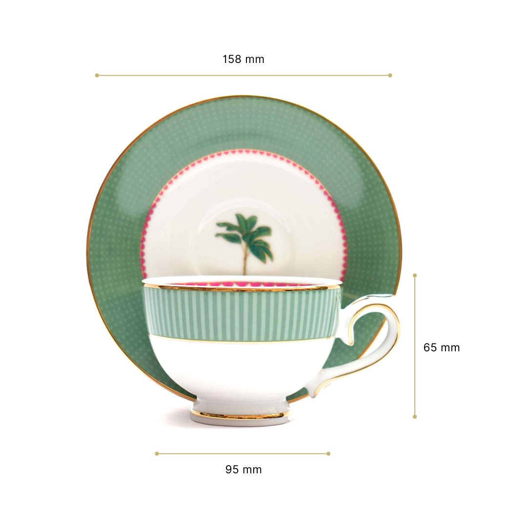 Tea Cup and Saucer Set 12 Pcs | Green | Mayura ICHKAN