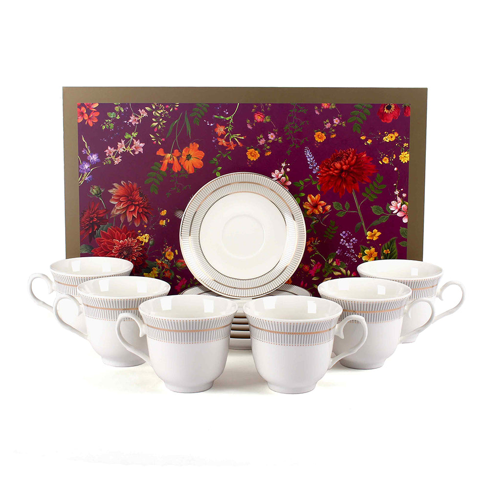 Tea Cup and Saucer Set 12 Pcs | Monarchy Grey | Ichkan Roots