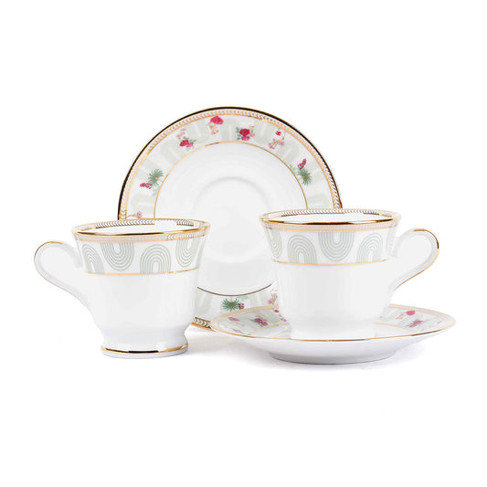 Tea Cup and Saucer Set 12 Pcs | Red | Mughal Garden ICHKAN by Day To Day