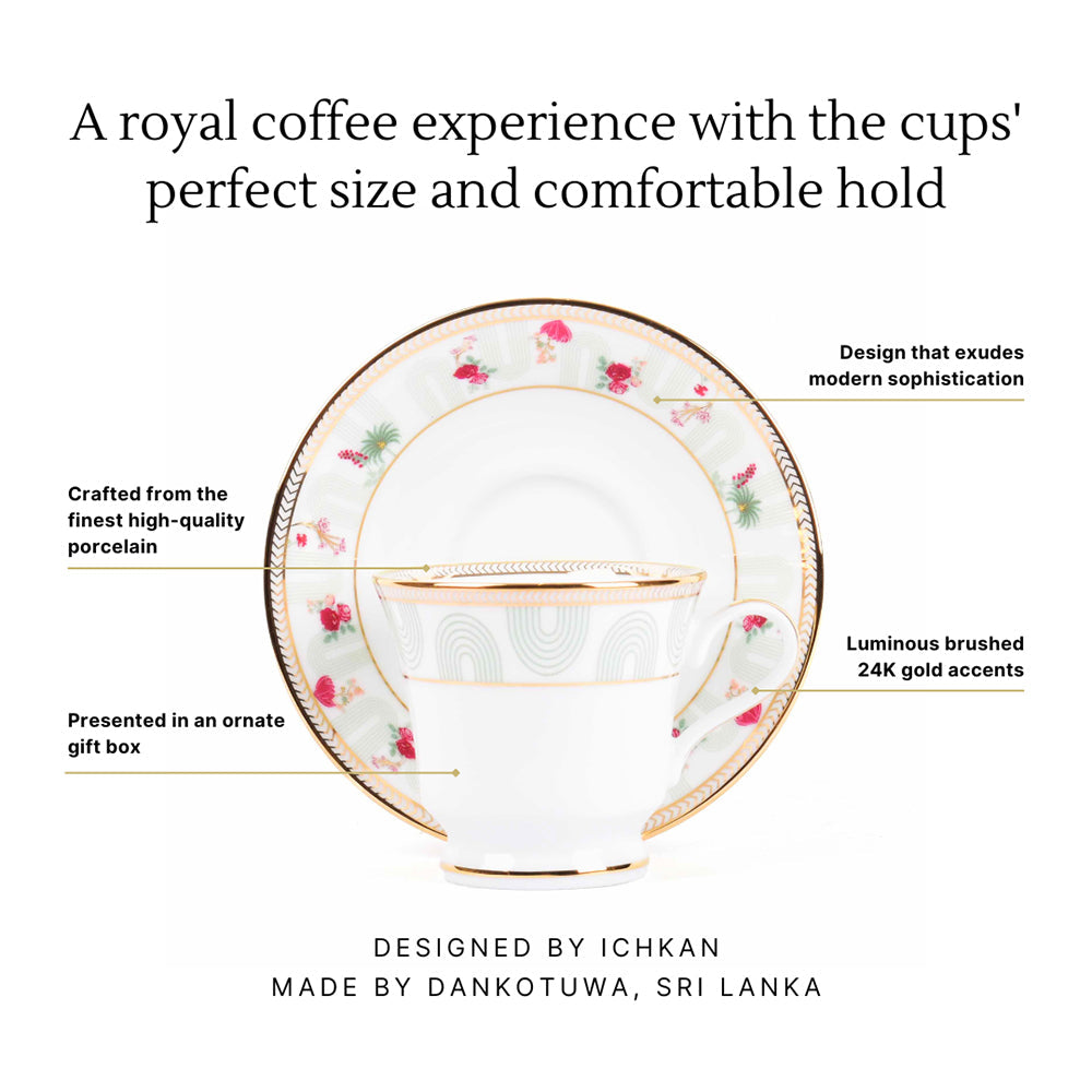 Tea Cup and Saucer Set 12 Pcs | Red | Mughal Garden ICHKAN by Day To Day