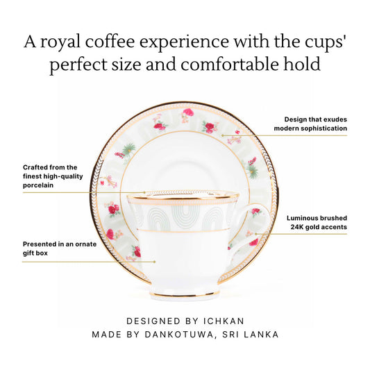 Tea Cup and Saucer Set 12 Pcs | Red | Mughal Garden ICHKAN by Day To Day