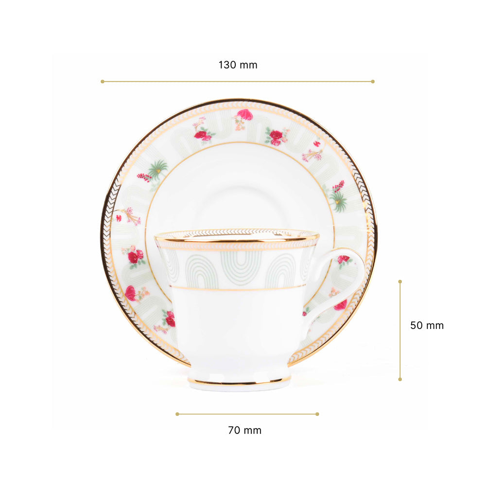 Tea Cup and Saucer Set 12 Pcs | Red | Mughal Garden ICHKAN by Day To Day