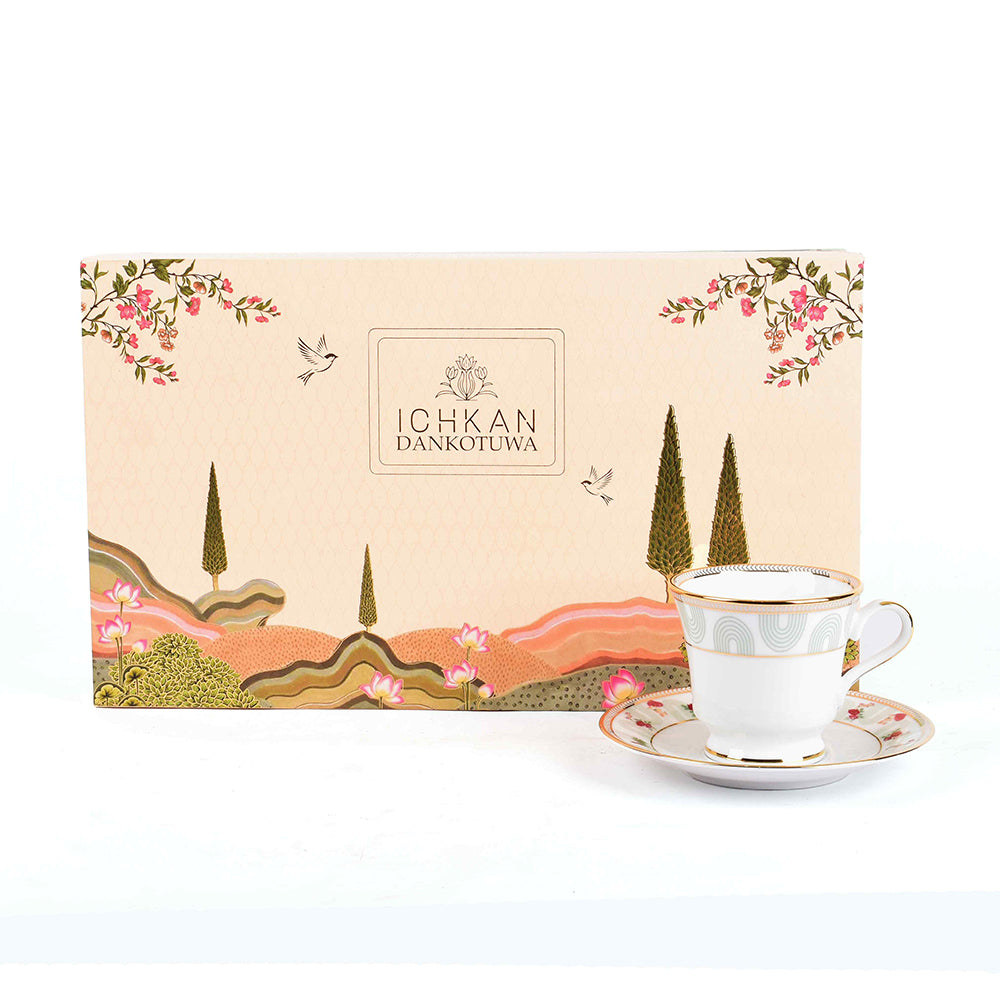 Tea Cup and Saucer Set 12 Pcs | Red | Mughal Garden ICHKAN by Day To Day