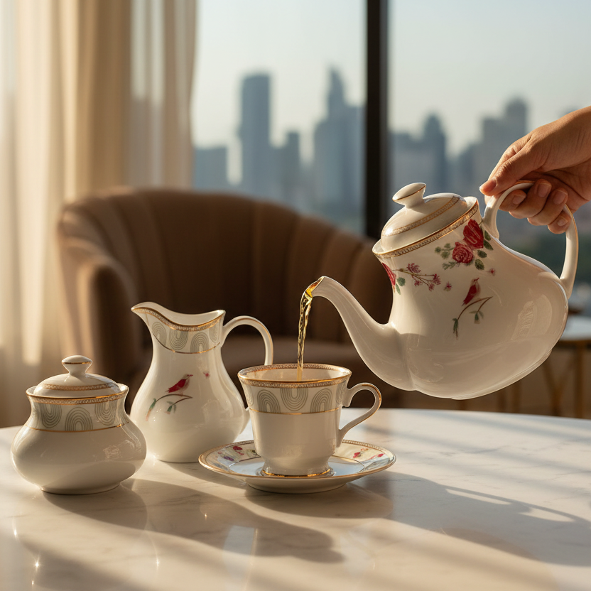 Tea Set 17 Pcs | Red | Mughal Garden ICHKAN by Day To Day