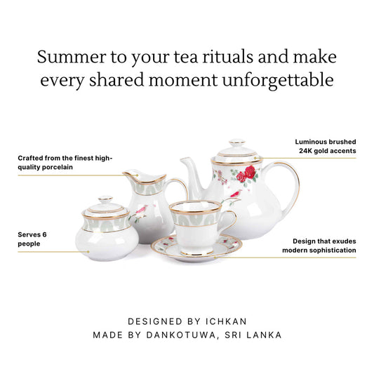 Tea Set 17 Pcs | Red | Mughal Garden ICHKAN by Day To Day