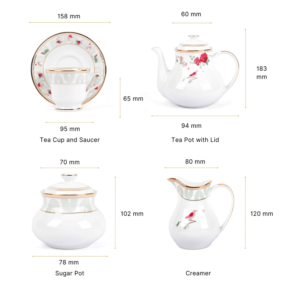 Tea Set 17 Pcs | Red | Mughal Garden ICHKAN by Day To Day