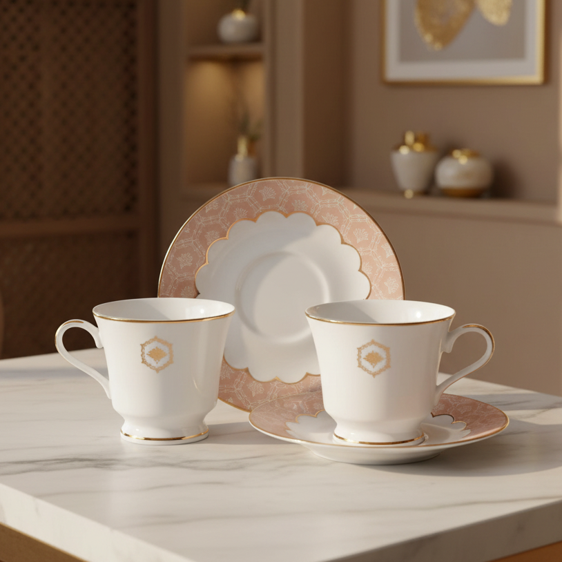 Tea Cup and Saucer Set 12 Pcs Bell Shape | Peach | Peach ICHKAN by Day To Day