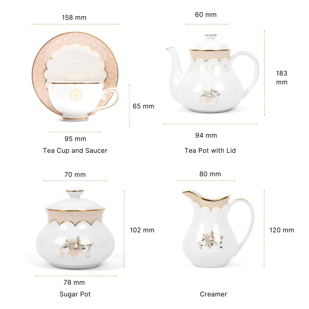 Tea Cup and Saucer Set 17 Pcs | Peach | Peach Legacy ICHKAN