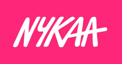 White 'NYKAA' logo on a pink background