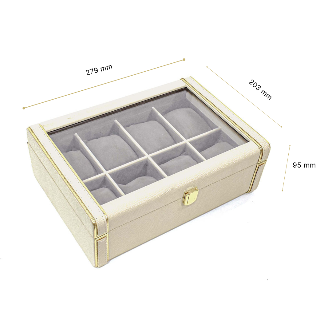 Leatherette Watch Storage and Organiser Box 8 Partition | Ivory | Serpentine Ichkan