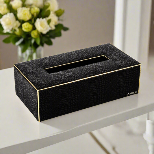 Leatherette Rectangle Tissue Box Holder | Black | Serpentine Ichkan