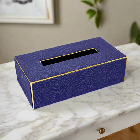 Leatherette Rectangle Tissue Box Holder | Blue | Serpentine Ichkan