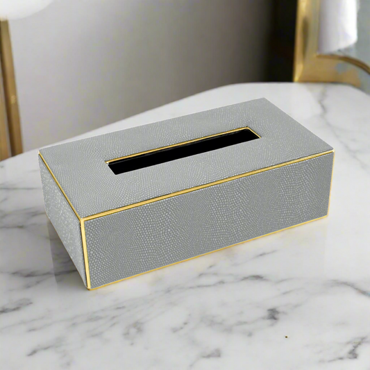 Leatherette Rectangle Tissue Box Holder | Grey | Serpentine Ichkan