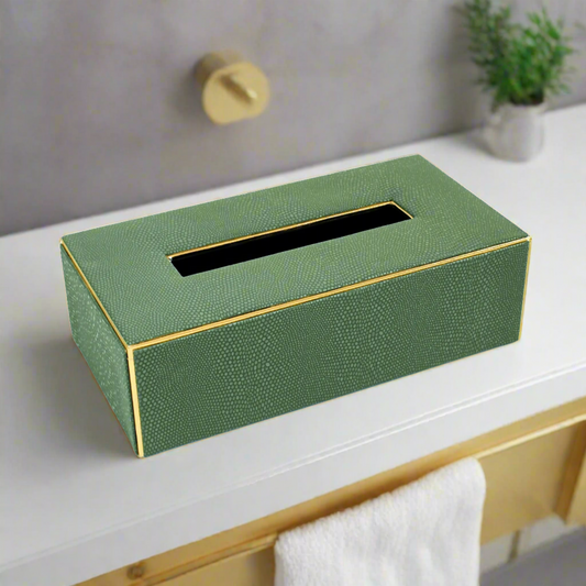 Leatherette Rectangle Tissue Box Holder | Olive Green | Serpentine Ichkan