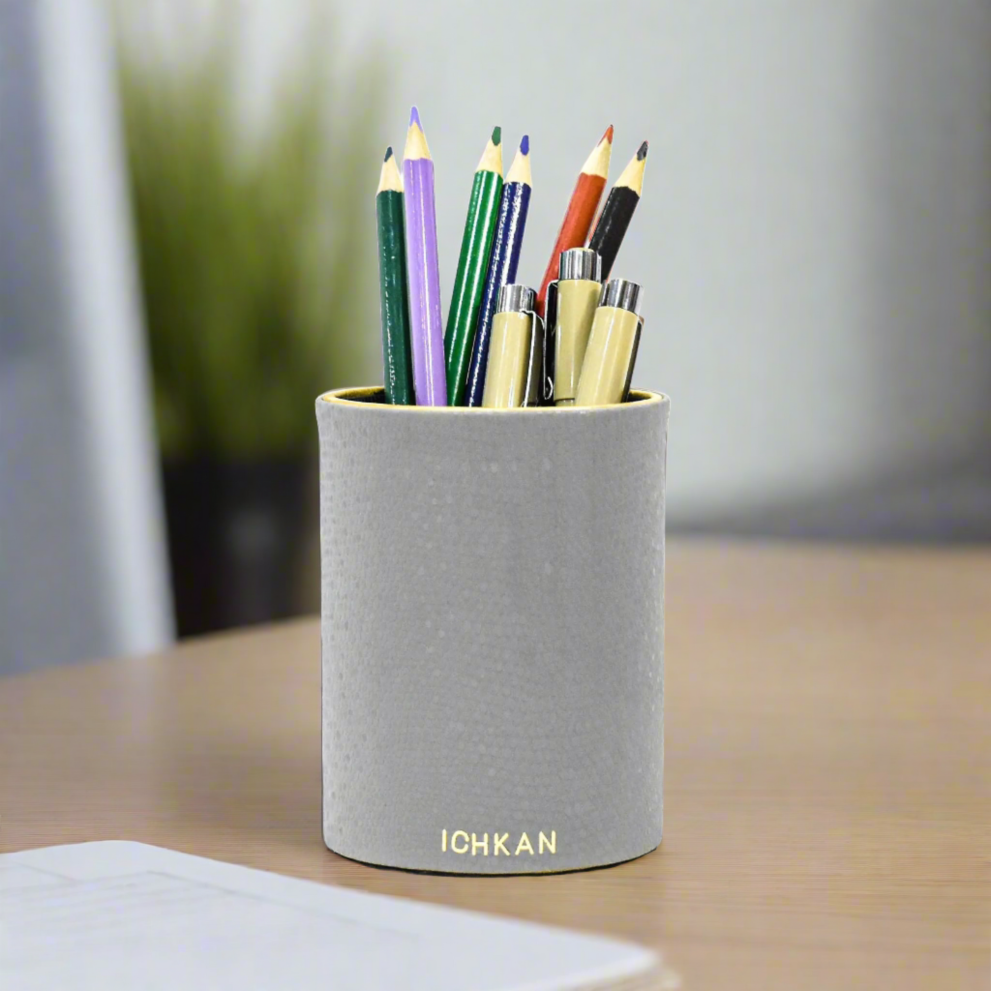 Leatherette Circular Pen/Brush Holder | Grey | Serpentine Ichkan