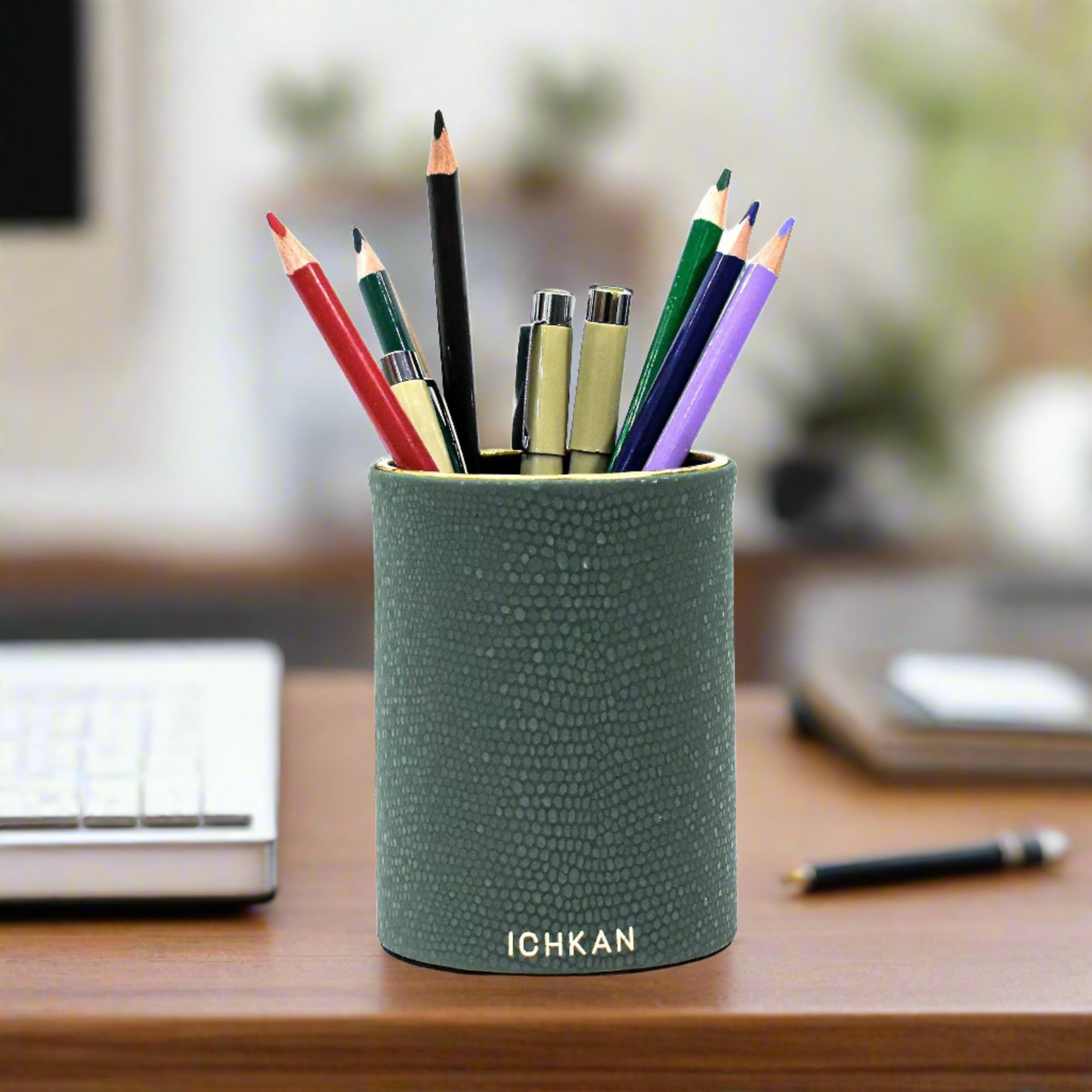 Leatherette Circular Pen/Brush Holder | Olive Green | Serpentine Ichkan