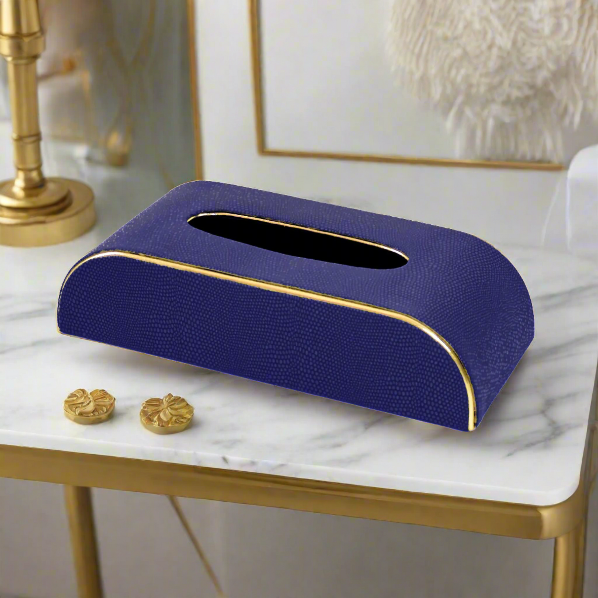 Leatherette Curve Tissue Holder | Blue | Serpentine Ichkan