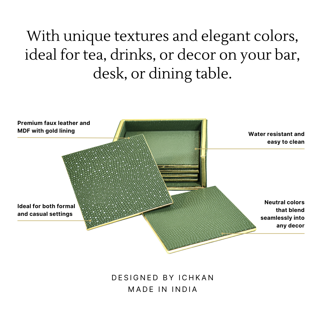 Leatherette Square Coasters Set of 6 | Olive Green | Serpentine