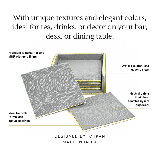 Leatherette Square Coasters Set of 6 | Grey | Serpentine