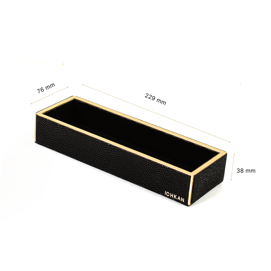 Leatherette Rectangle Long Cutlery Tray | Black | Serpentine