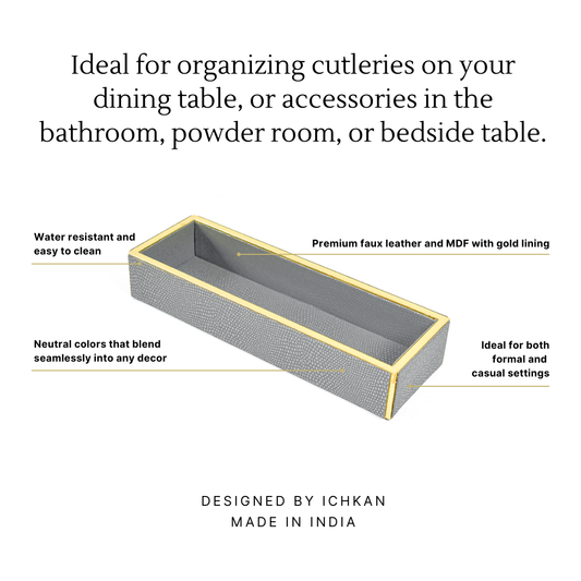 Leatherette Rectangle Long Cutlery Tray | Grey | Serpentine