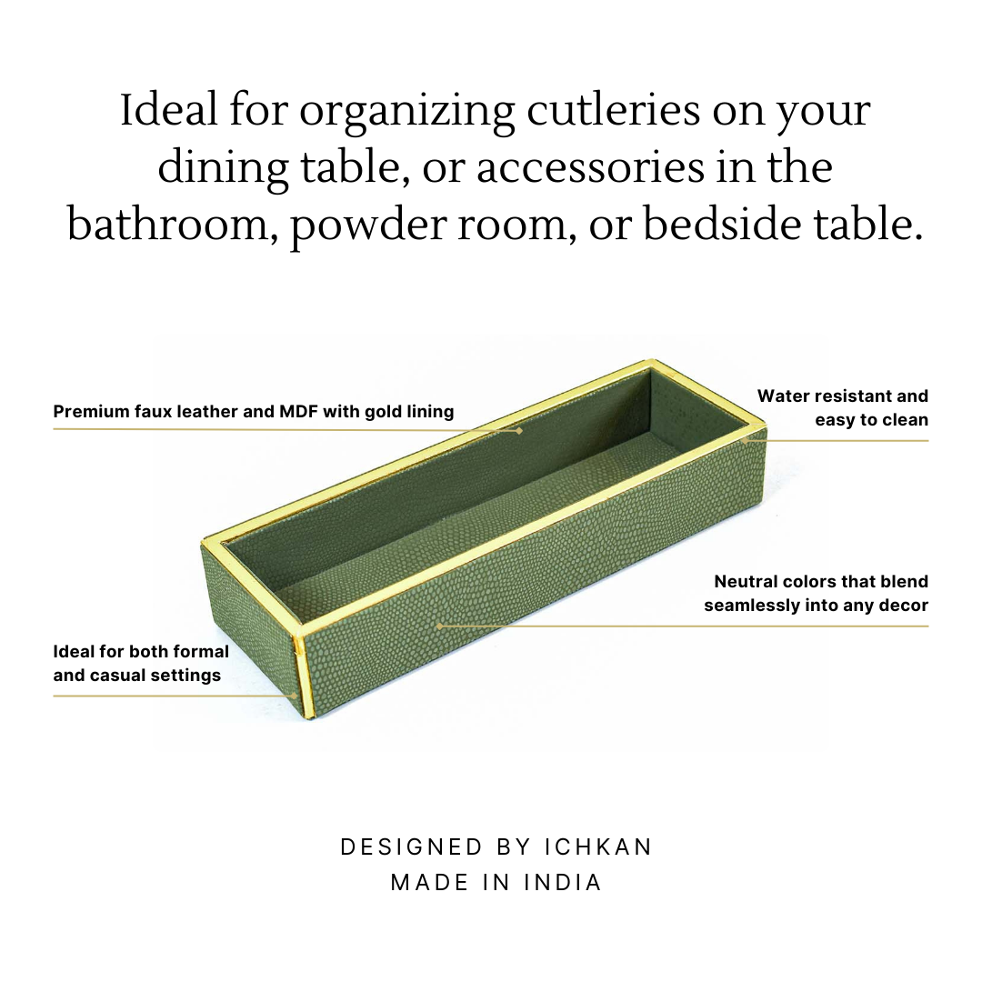 Leatherette Rectangle Long Cutlery Tray | Olive Green | Serpentine