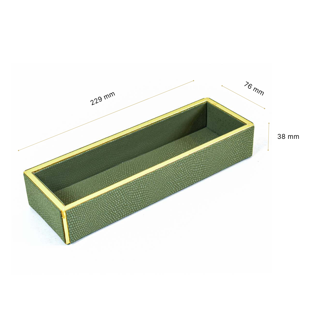 Leatherette Rectangle Long Cutlery Tray | Olive Green | Serpentine