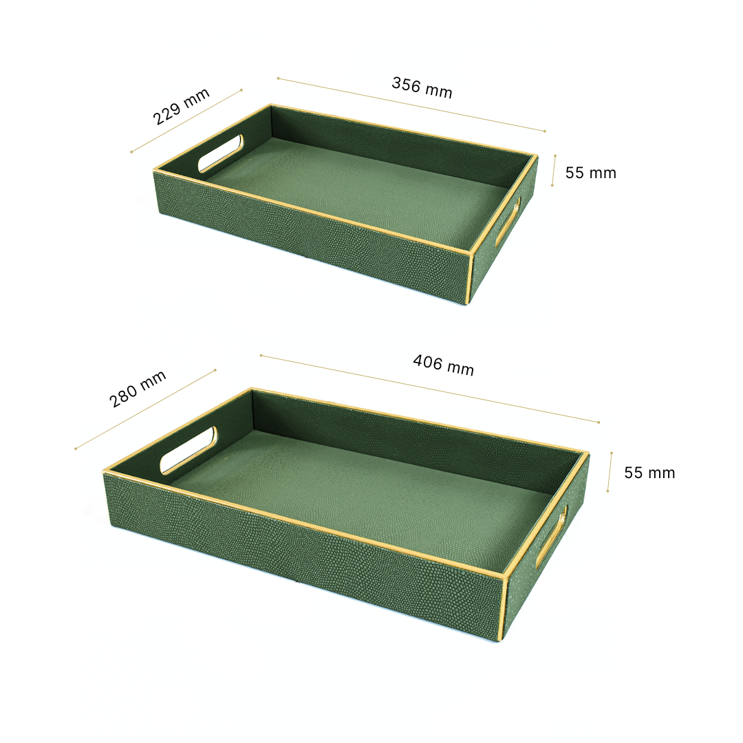 Leatherette Rectangle Serving Tray Set of 2 | Olive Green | Serpentine Ichkan
