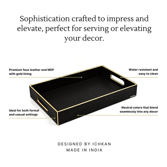 Leatherette Rectangle Serving Tray Large | Black | Serpentine