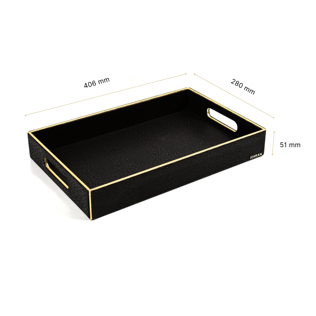 Leatherette Rectangle Serving Tray Large | Black | Serpentine