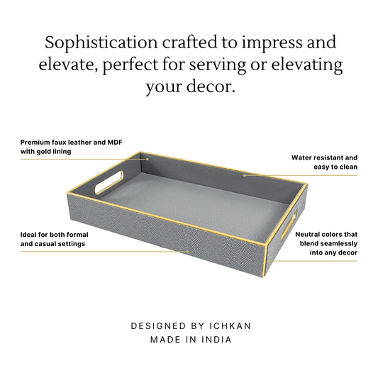 Leatherette Rectangle Serving Tray Large | Grey | Serpentine