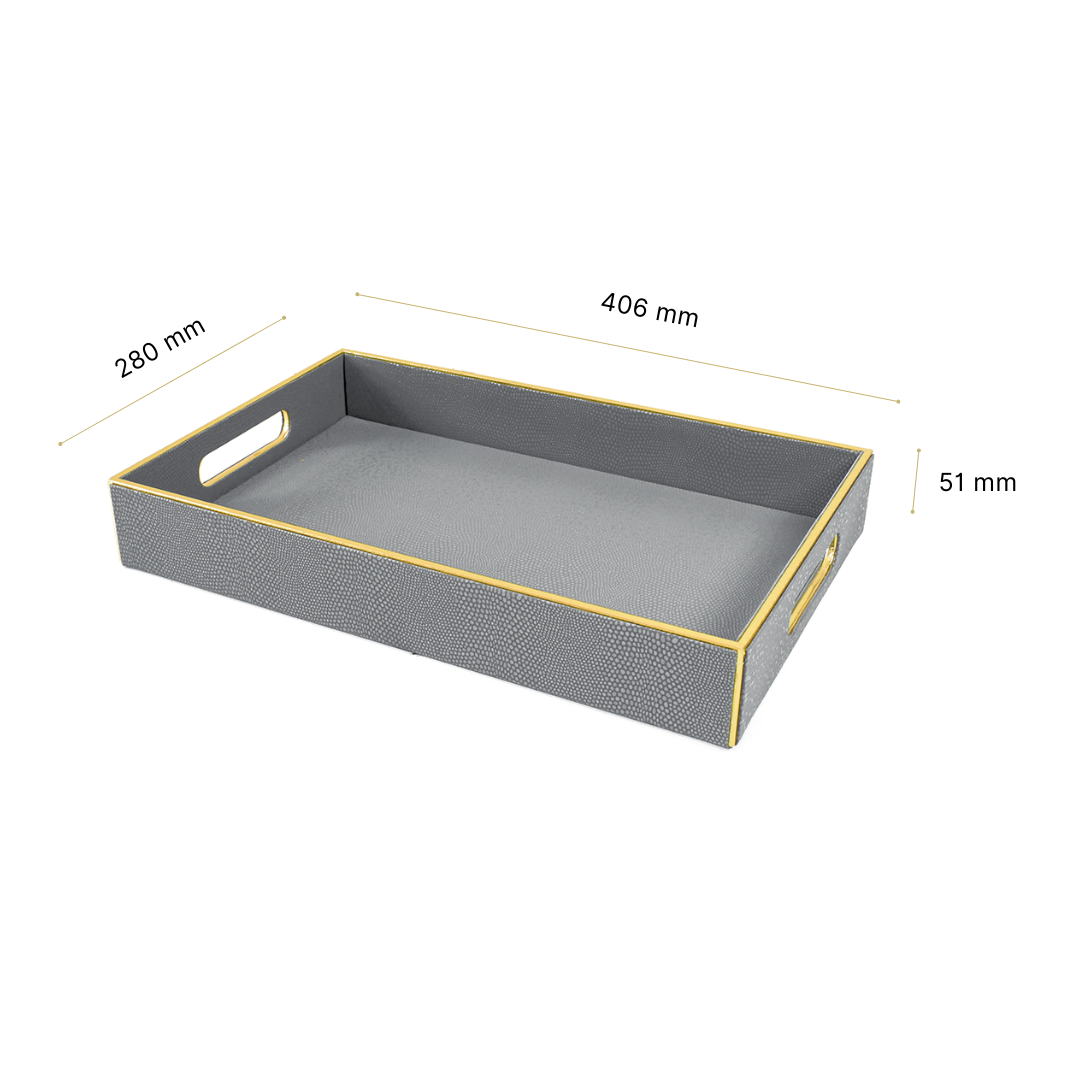 Leatherette Rectangle Serving Tray Large | Grey | Serpentine