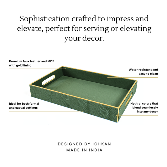 Leatherette Rectangle Serving Tray Large | Olive green | Serpentine