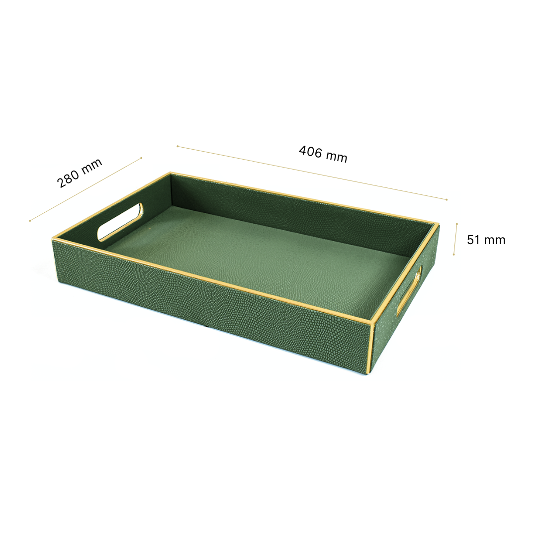 Leatherette Rectangle Serving Tray Large | Olive green | Serpentine