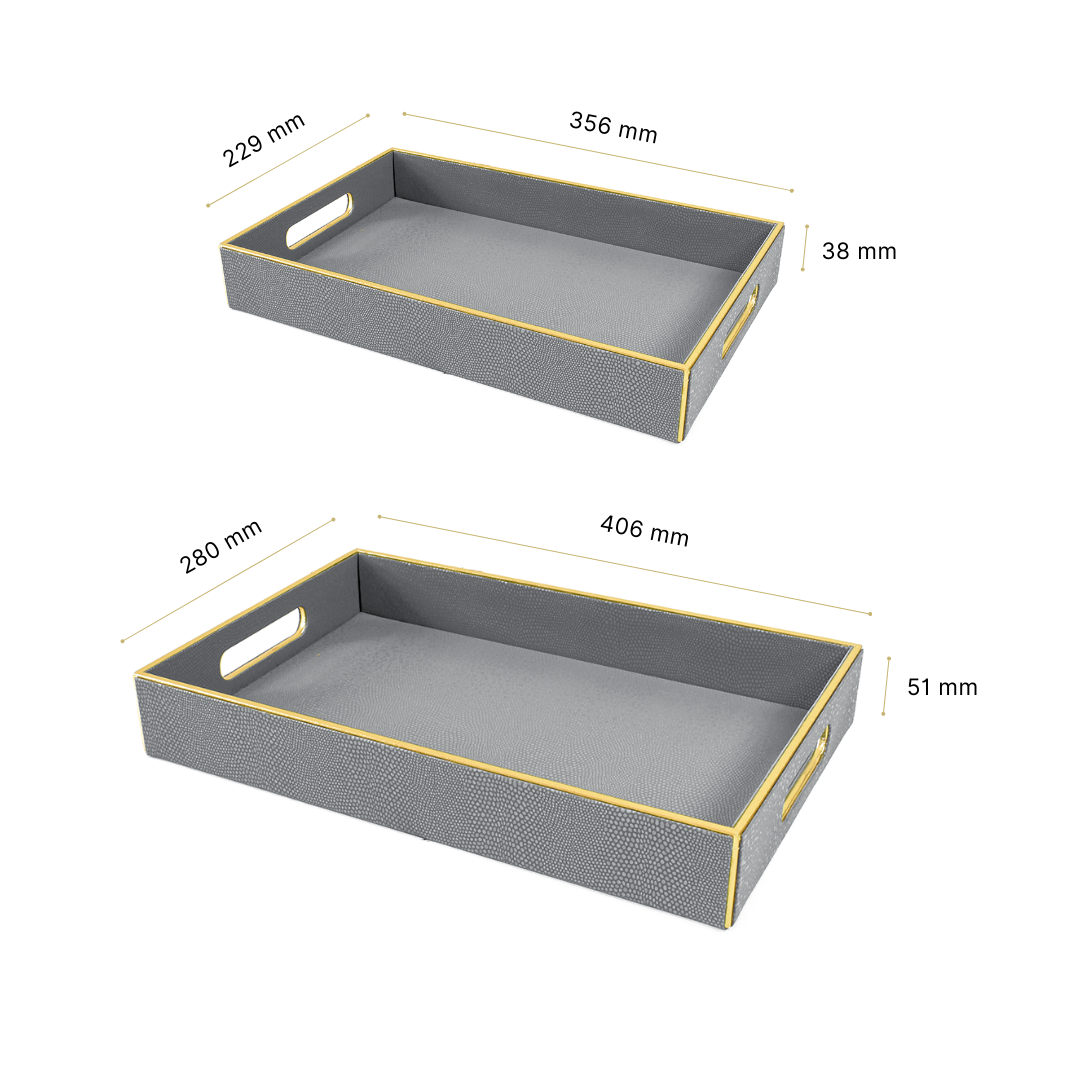 Leatherette Rectangle Serving Tray Set of 2 | Grey | Serpentine