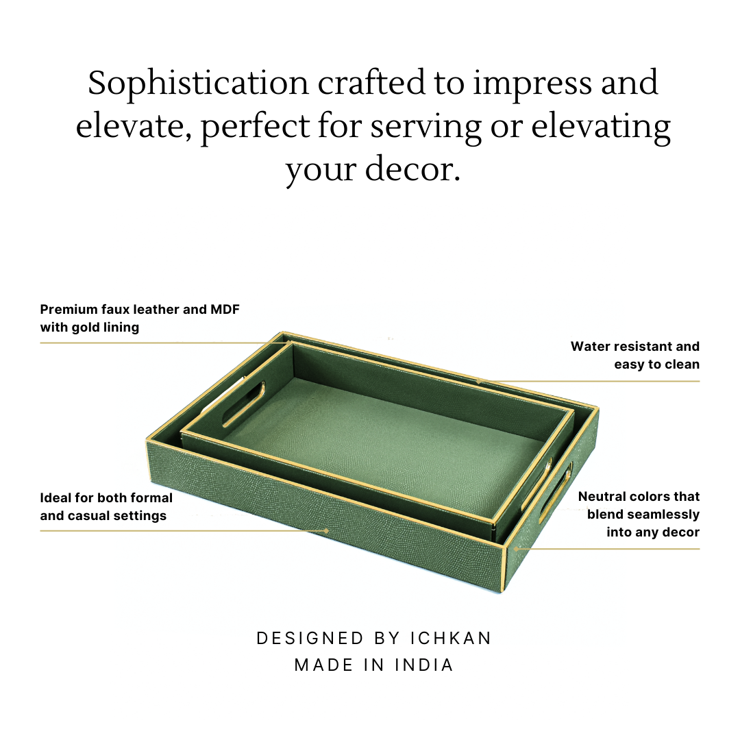 Leatherette Rectangle Serving Tray Set of 2 | Olive Green | Serpentine