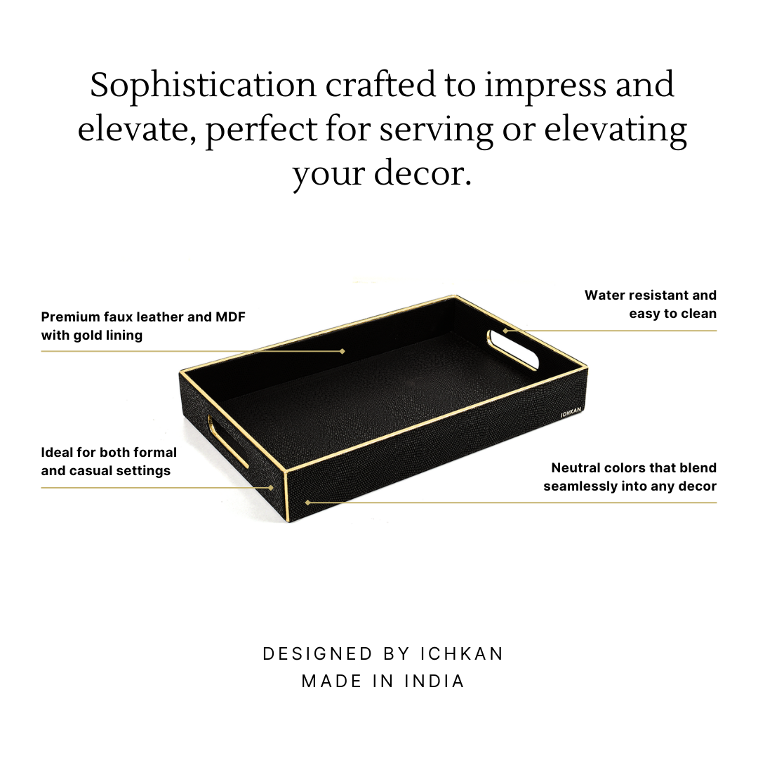 Leatherette Rectangle Serving Tray Small | Black | Serpentine