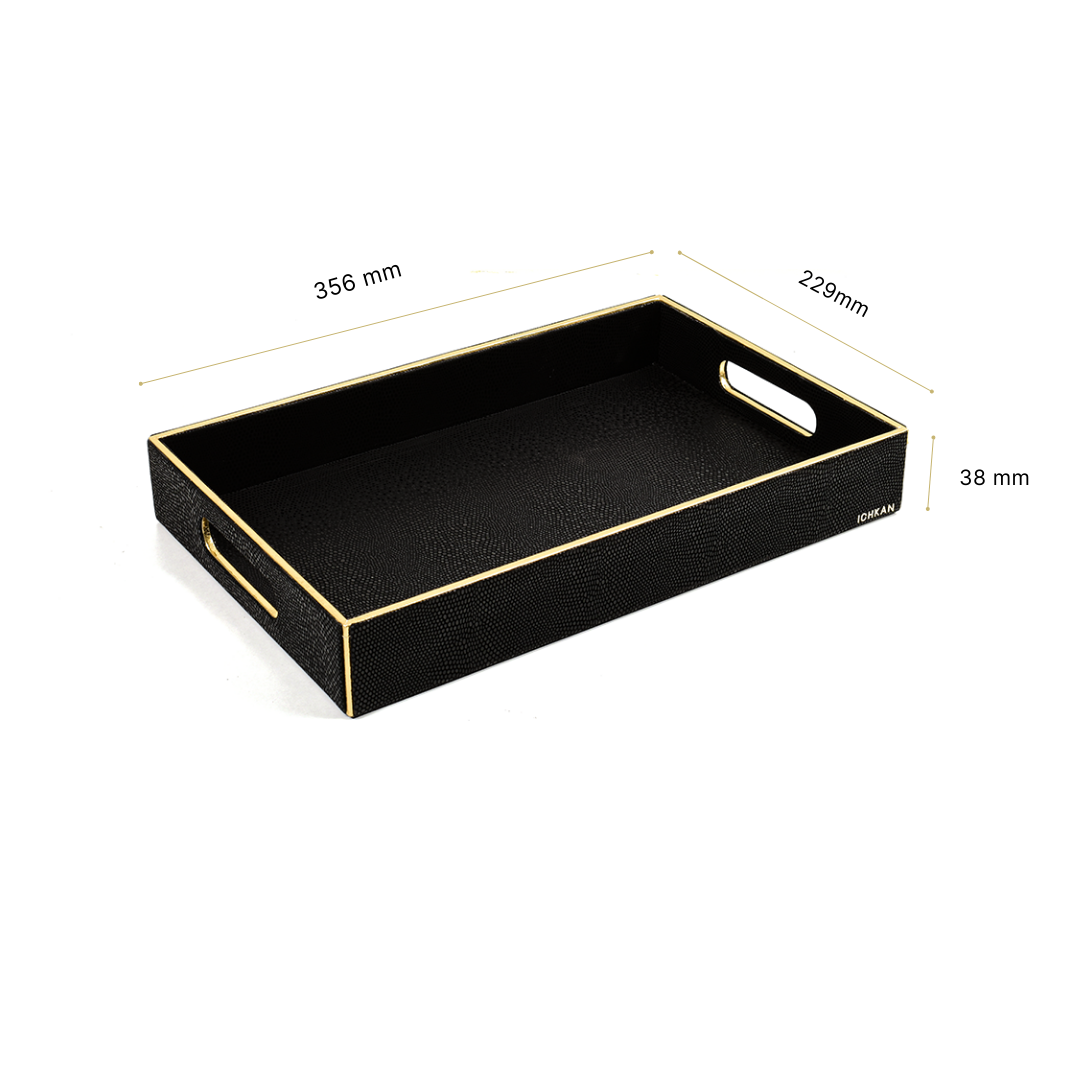 Leatherette Rectangle Serving Tray Small | Black | Serpentine