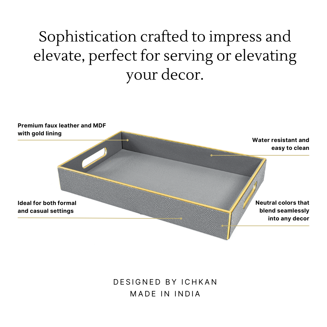 Leatherette Rectangle Serving Tray Small | Grey | Serpentine