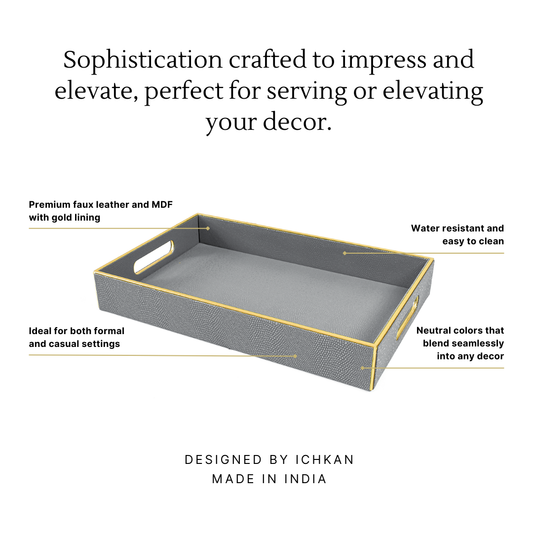 Leatherette Rectangle Serving Tray Small | Grey | Serpentine