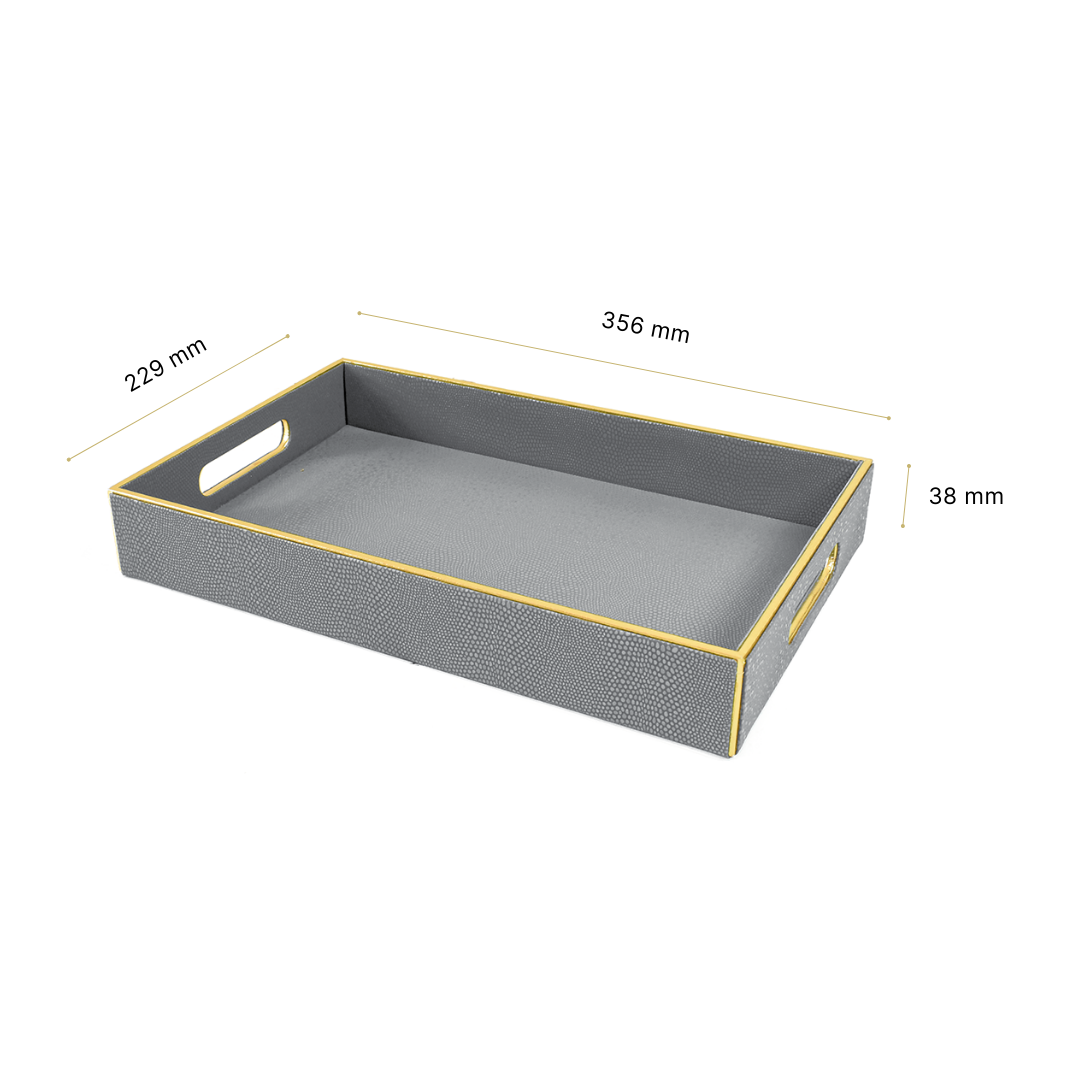 Leatherette Rectangle Serving Tray Small | Grey | Serpentine