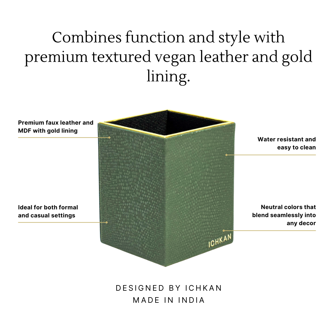 Leatherette Square Pen/Brush Holder | Olive Green | Serpentine