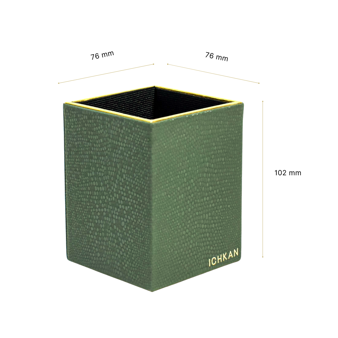 Leatherette Square Pen/Brush Holder | Olive Green | Serpentine