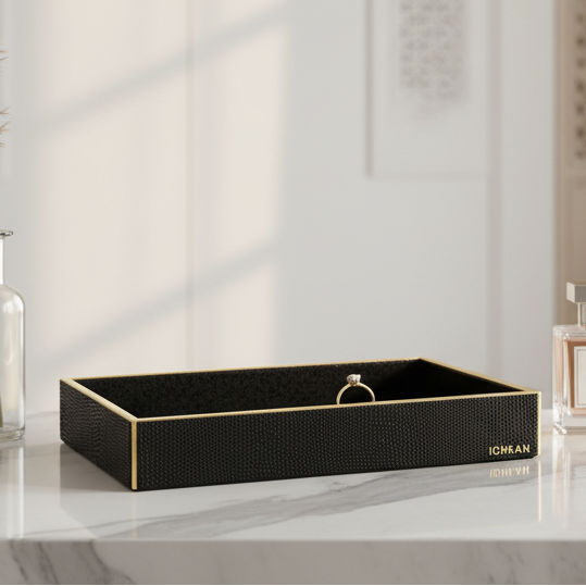 Leatherette Towel/Vanity Tray | Black | Serpentine Ichkan