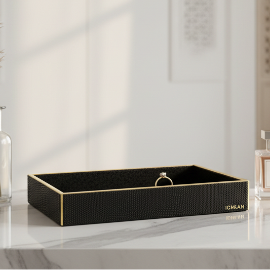 Leatherette Towel/Vanity Tray | Black | Serpentine Ichkan