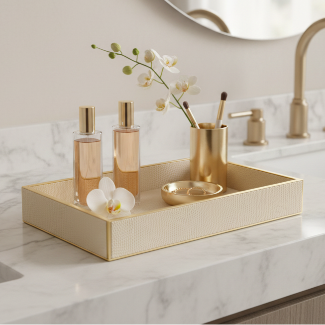 Leatherette Towel/Vanity Tray | Ivory | Serpentine Ichkan