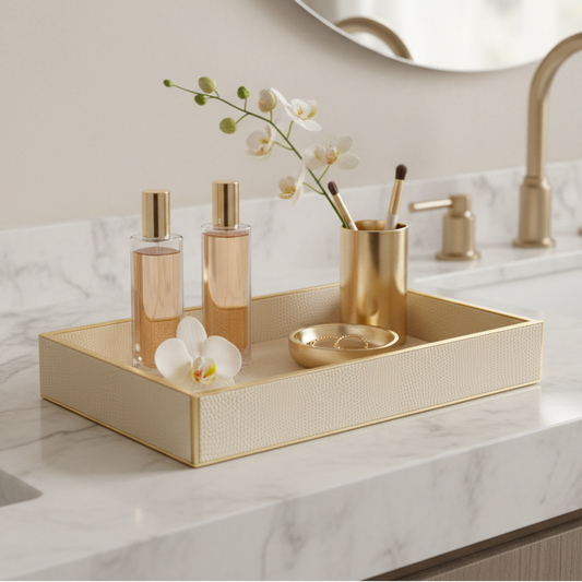 Leatherette Towel/Vanity Tray | Ivory | Serpentine Ichkan