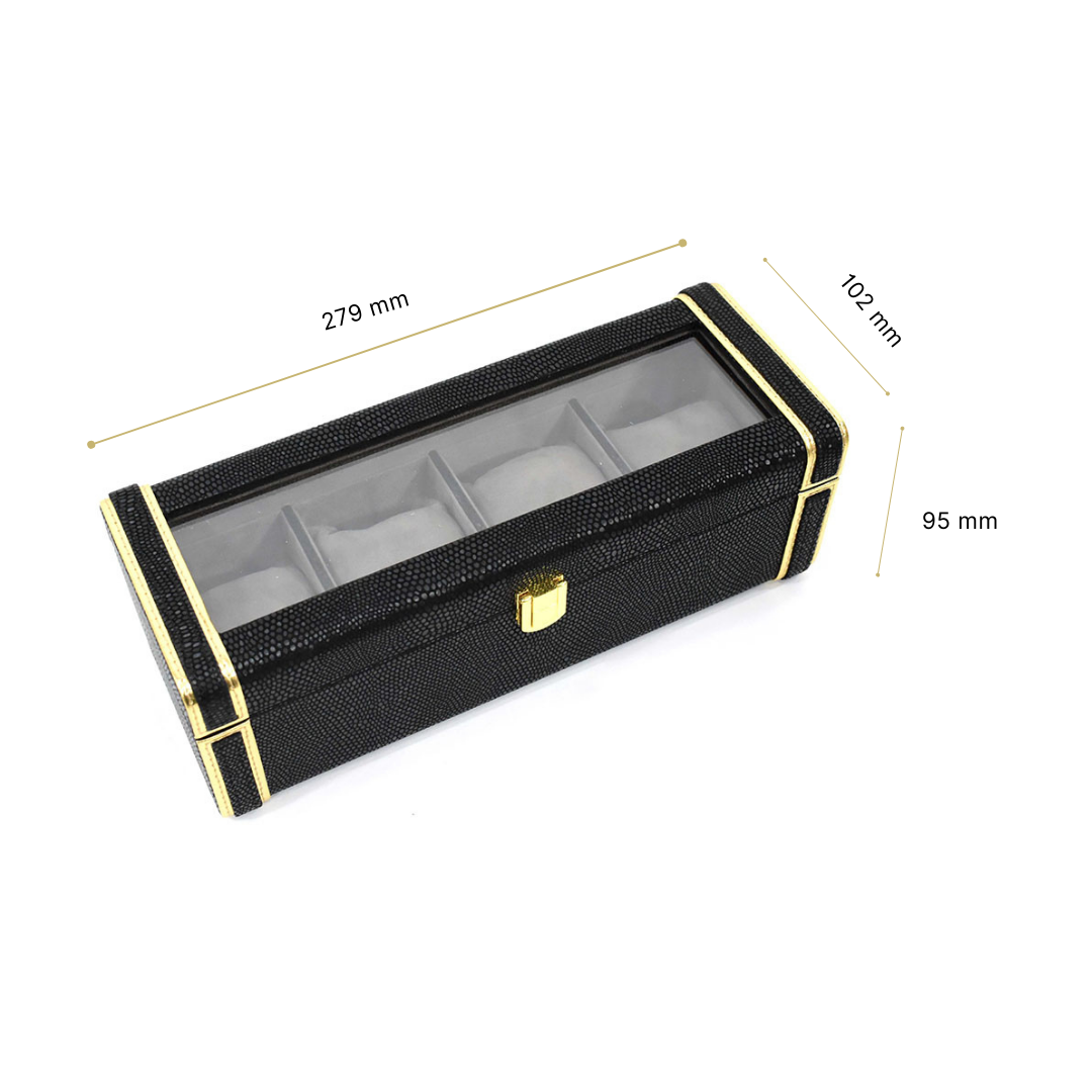 Leatherette Watch Storage and Organiser Box 4 Partition | Black | Serpentine